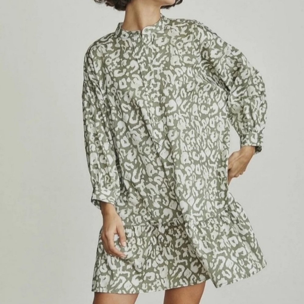 Elizabeth and James Oversized Green Printed Dress Long Sleeve Size Small NWT